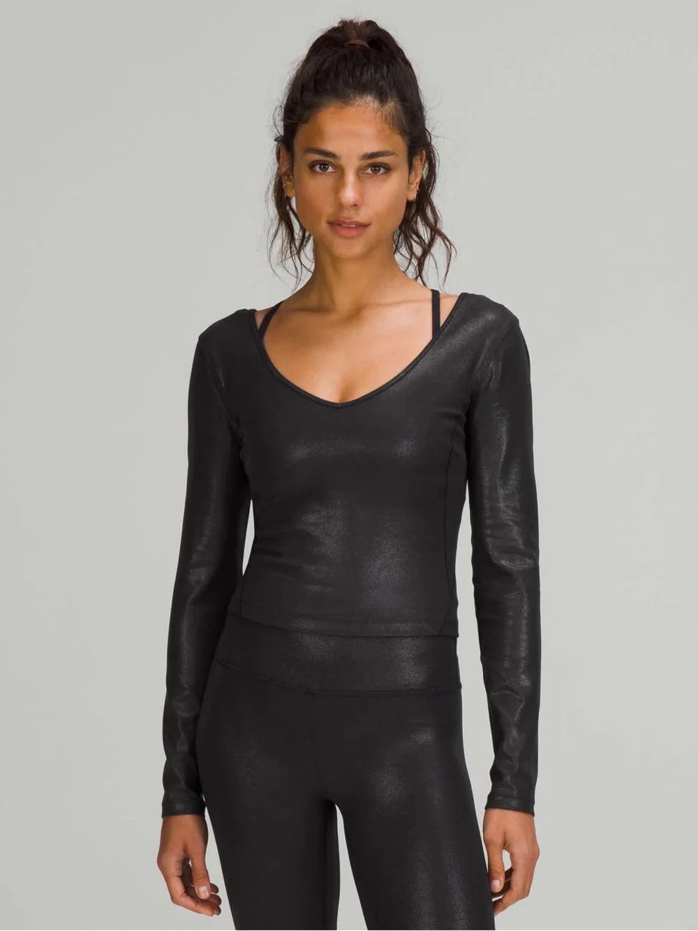 268. Lululemon Align Long Sleeve Shirt *Shine Radiate Foil Print Black size 10
